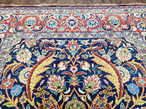 Square Turkish Mahal Rug 8 x 8.5, Colorful Square Carpet, Large 8ft Square Rug, Blue Red Yellow, Handmade Wool, Vintage, Large Flowers, Nice