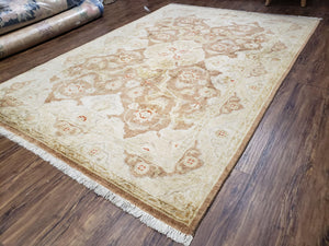 6x9 Pakistani Peshawar Rug, Handmade Wool Carpet, Soft Neutral Colors Rug, Vintage Rug for Modern Home