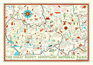 Vintage Map of The Great Smoky Mountains National Park, 1939