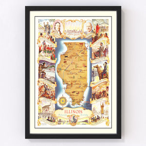 Vintage Map of Illinois 1938