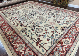 Peshawar Rug 10x14, Beige and Rust Red, Large Pak Persian Rug, Pakistani Rug