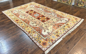Turkish Rug 7x10, Wool Hand Knotted Vintage Carpet, Geometric Kazak Pattern