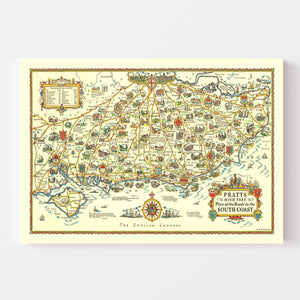 Vintage Map of England's South Coast, 1932