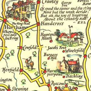 Vintage Map of England's South Coast, 1932
