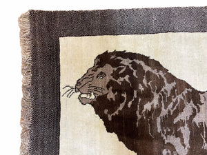 3 x 5 Handmade Rug Brown Beige Hand-Knotted Lion Rug New Vintage Quality Animal