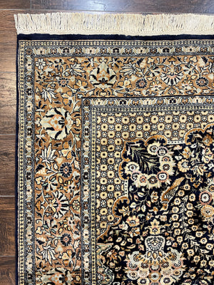 Pak Persian Rug 5x7, Wool Hand Knotted Vintage Fine Oriental Carpet, Birds, Floral Medallion, Traditional Oriental Rug, Dark Blue