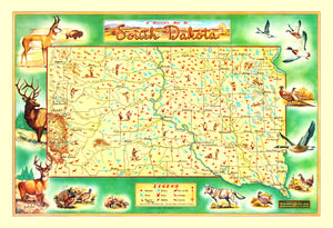 Vintage Map of South Dakota 1946