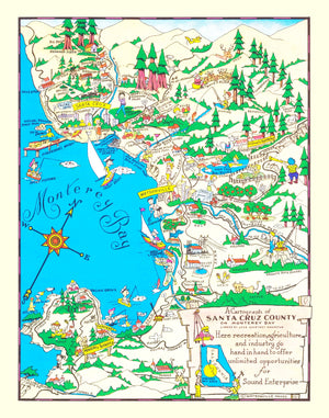Vintage Map of Santa Cruz County, California 1966