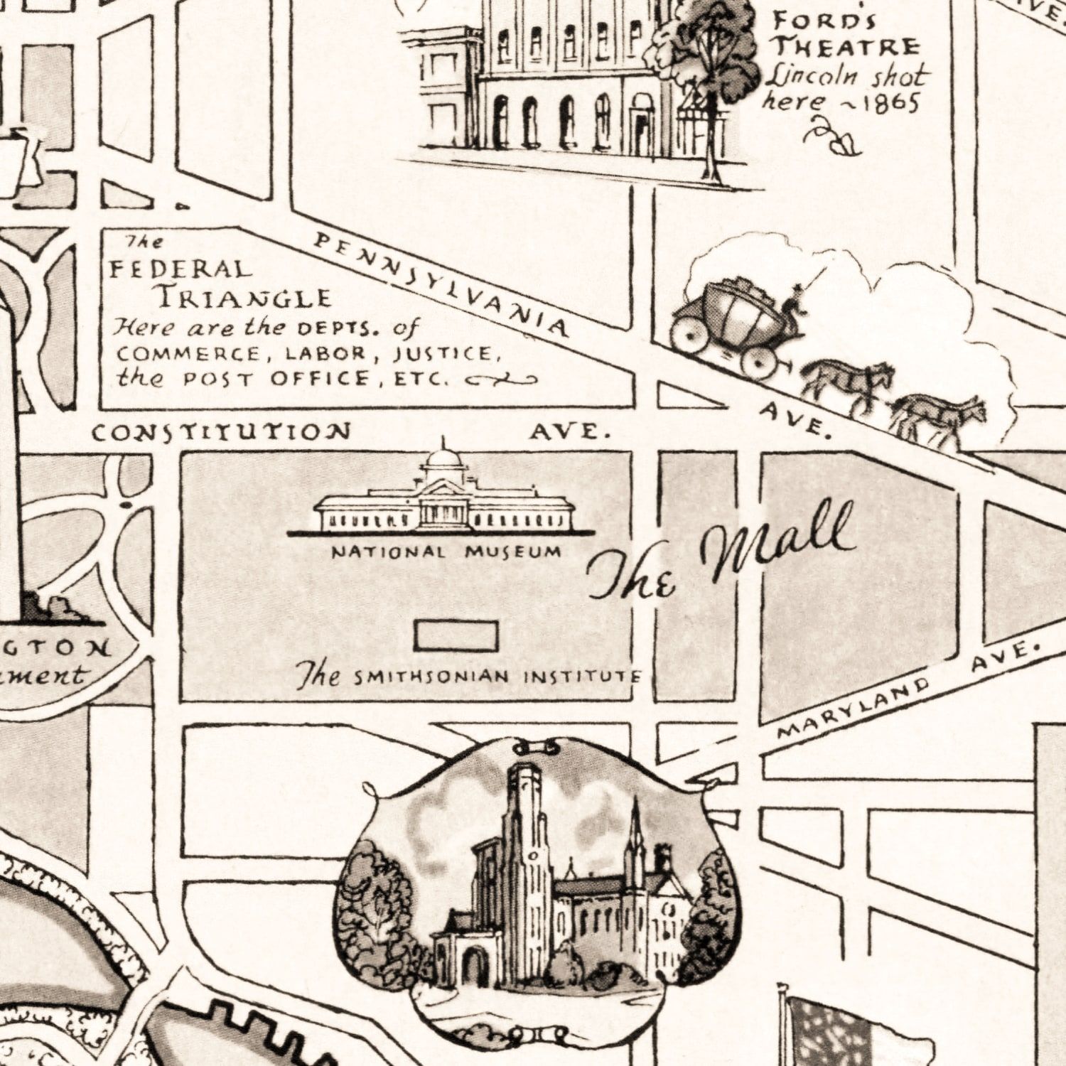 Vintage Map of Washington, DC, Washington DC 1938