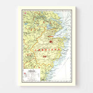 Vintage Map of Chekiang China, 1917