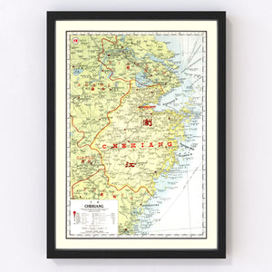 Vintage Map of Chekiang China, 1917