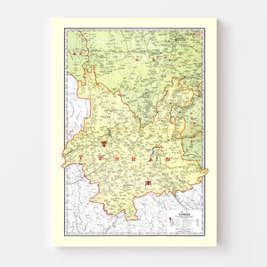 Vintage Map of Yunan China, 1917