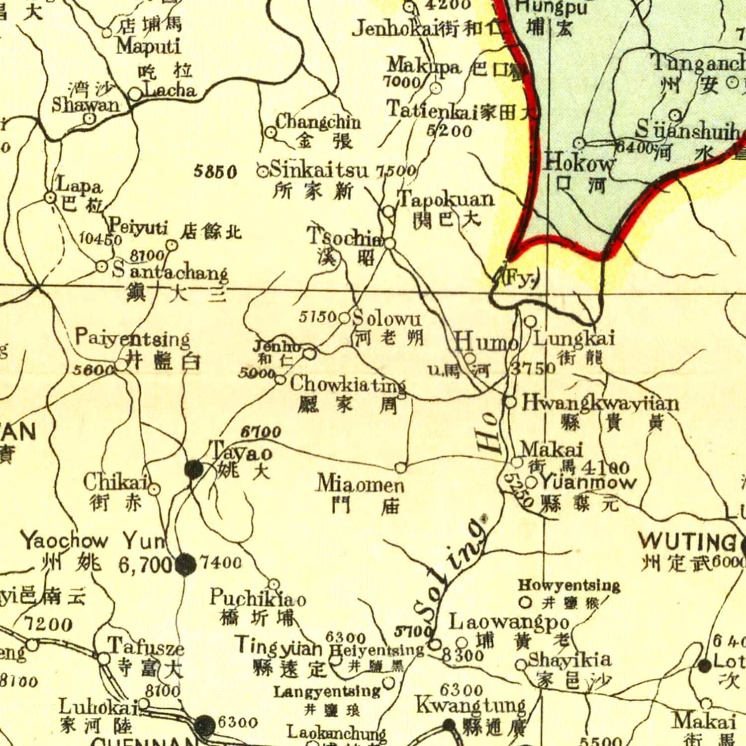Vintage Map of Yunan China, 1917
