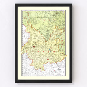 Vintage Map of Yunan China, 1917