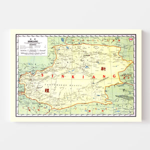 Vintage Map of Sinkiang China, 1917