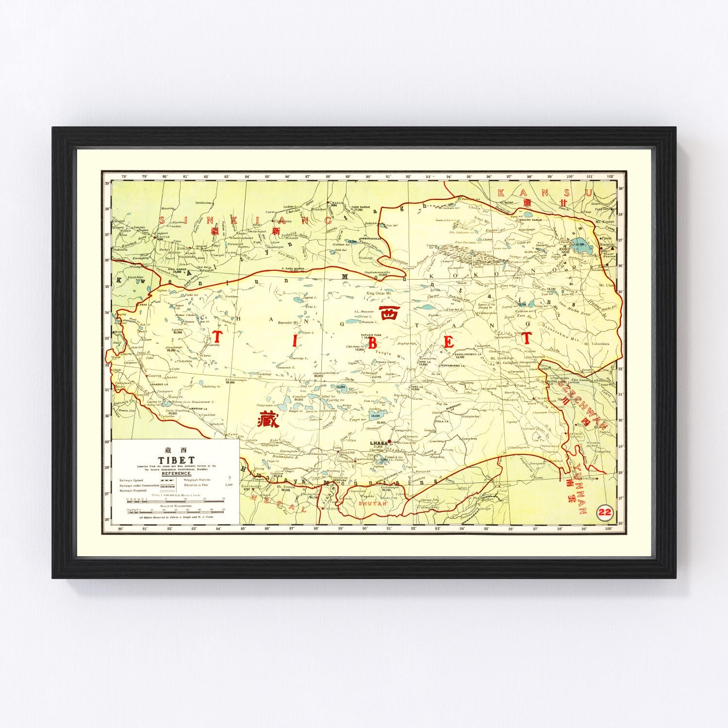 Vintage Map of Tibet China, 1917