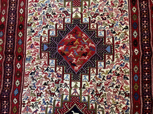 Persian Soumak Kilim Rug 4x6, Triple Medallions Tribal Pictorials, Caucasian Azerbaijani Kilim
