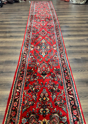 RESERVED Long Persian Sarouk Runner Rug 2.9 x 21, Rare Size for Long Hallway, Wool, Vintage, Floral, Red