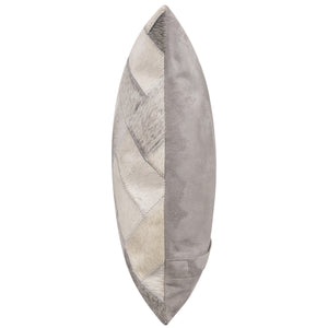 Genuine Cowhide Leather Decorative Throw Pillow - Gray and Ivory Diamond Patchwork, 20x20