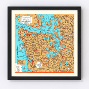 Vintage Map of Olympic Peninsula & Puget Sound, 1934