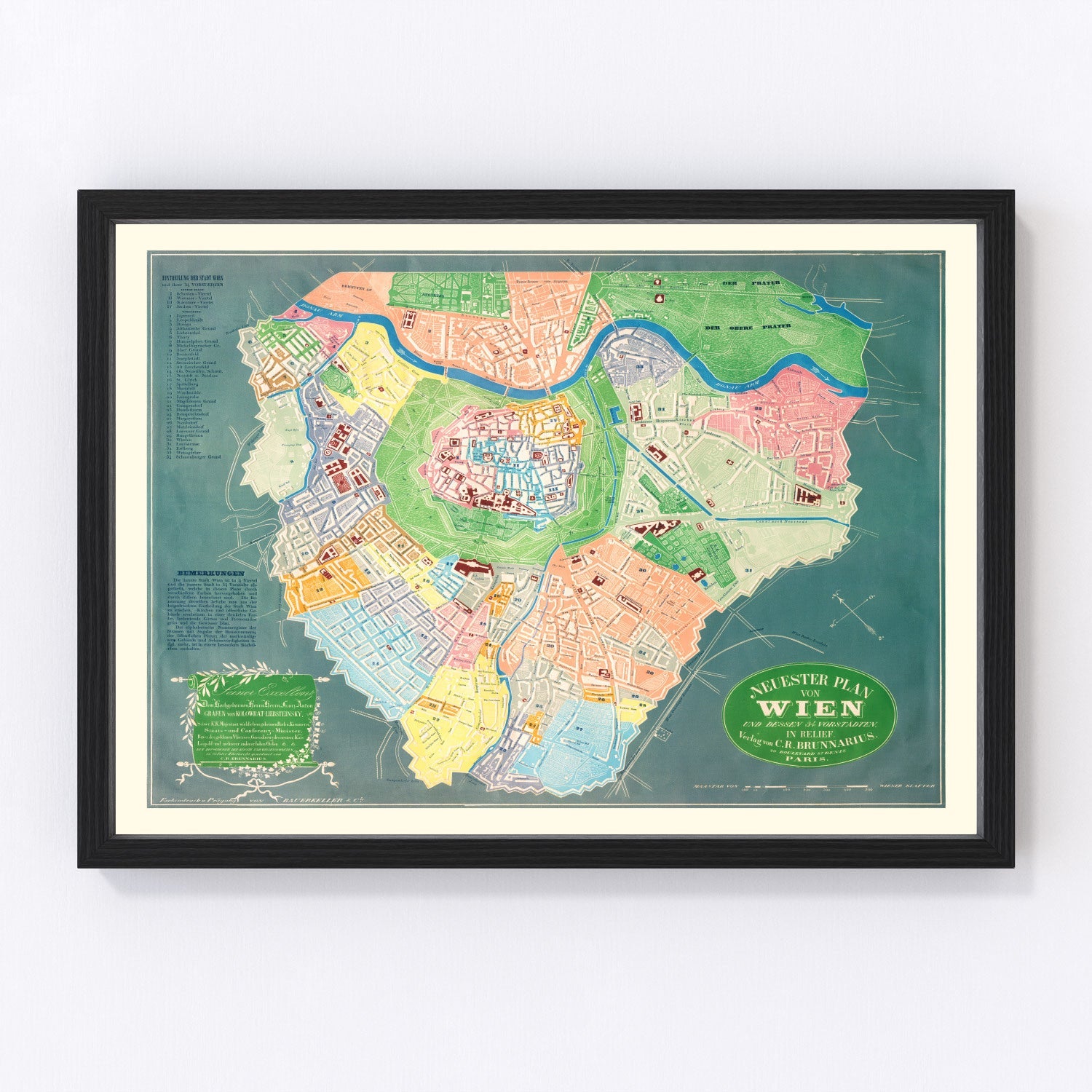 Vintage Map of Vienna, Austria 1843