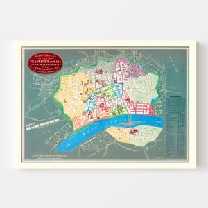 Vintage Map of Frankfurt, Germany 1844