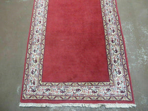 2' 8" X 7' Vintage Handmade India Wool Runner Rug Nice Red Organic Colors