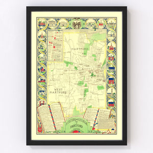 Vintage Map of Hartford, Connecticut 1933