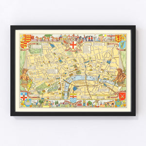 Vintage Children's Map of London, England 1938