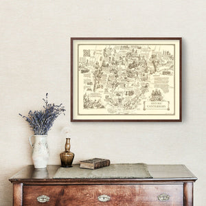 Vintage Map of Canterbury, England 1952