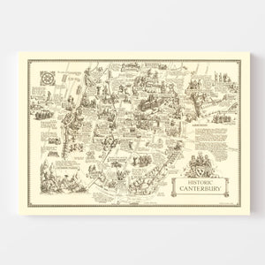Vintage Map of Canterbury, England 1952