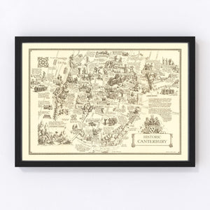 Vintage Map of Canterbury, England 1952