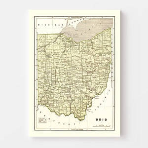 Vintage Map of Ohio 1845