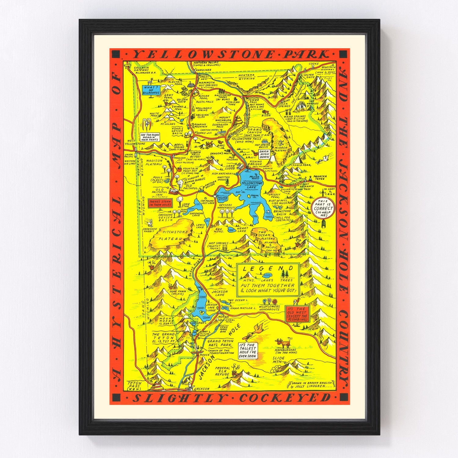Vintage Map of Yellowstone National Park, 1936