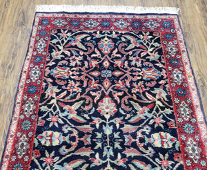 Antique Persian Sarouk Rug 3x5, Navy Blue, Allover Pattern, Hand Knotted