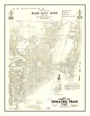 Vintage Map of Miami, Florida 1934