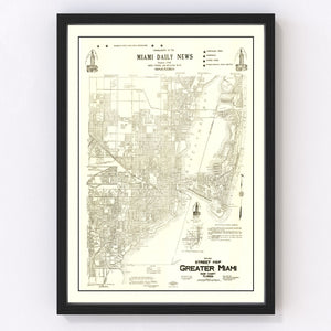 Vintage Map of Miami, Florida 1934