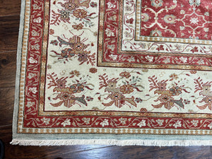 Turkish Oushak Rug 12x18, Wool Hand Knotted Vintage Carpet, Red & Oatmeal, 12 x 18 Palace SIze Handmade Oriental Rug