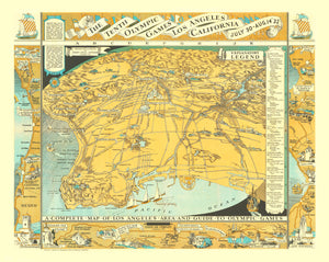 Vintage Map of Los Angeles, California 1932