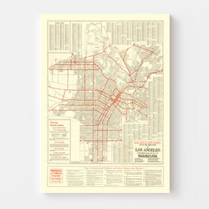 Vintage Map of Los Angeles, California 1914