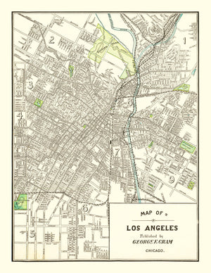 Vintage Map of Los Angeles, California 1908