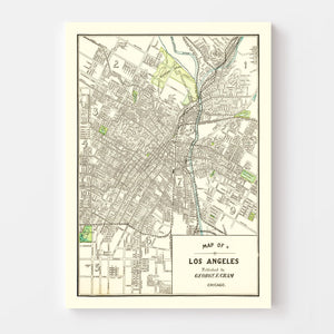 Vintage Map of Los Angeles, California 1908