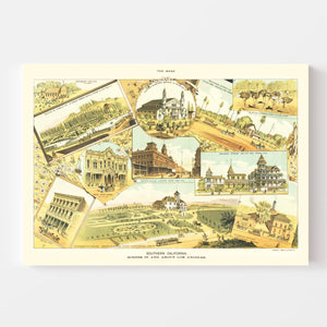 Vintage Map of Los Angeles, California 1888