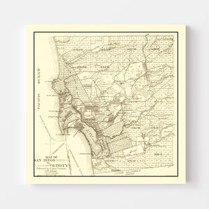 Vintage Map of San Diego, California 1895