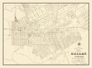 Vintage Map of Dallas, Texas 1878