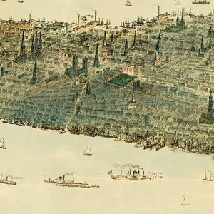 Vintage Map of Manhattan Island, New York 1854
