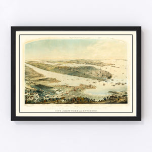 Vintage Map of Manhattan Island, New York 1854