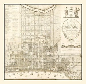 Vintage Map of Philadelphia, Pennsylvania 1819