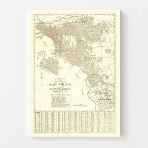 Vintage Map of San Diego, California 1914