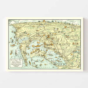 Vintage Map of San Diego County, California 1935